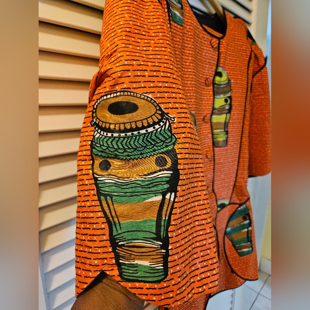 Vibrant Orange African Print Top And Skirt Set - Picture 2 of 11